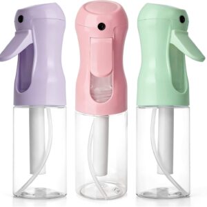 3Pcs Continuous Spray Bottles For Hair,Ultra Fine Mister for Hair Styling, Plants, Cleaning, Salon, Misting & Skin Care（200ml/6.8oz Green+Pink+Purple）